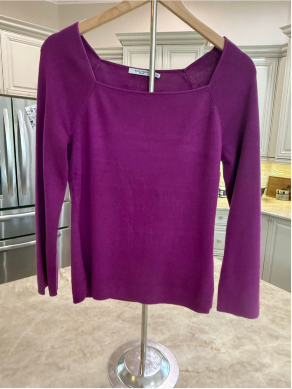 M.M. LaFleur Purple Silk Square Neck Sweater M, soft stretchy knit.